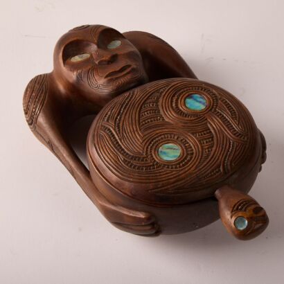 A Carved Trinket Box with Ta Moko Design