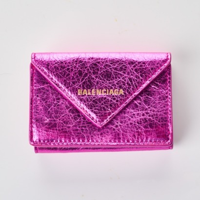 Balenciaga, Metallic Pink Leather Mini Wallet with Box