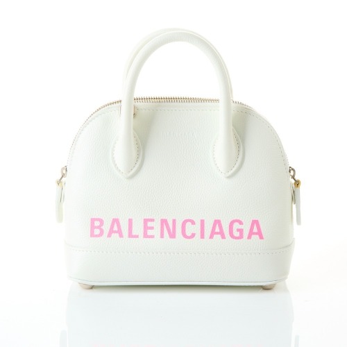 Balenciaga, White / Pink Grained Calfskin XXS Ville Top Handle Bag