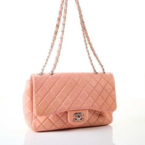 Chanel, Pink Lambskin Jumbo Classic Single Flap Bag with Box