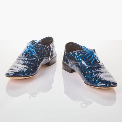 Repetto, Blue Sparkle Patent Leather Lace Up Shoes, Size 37 - As new