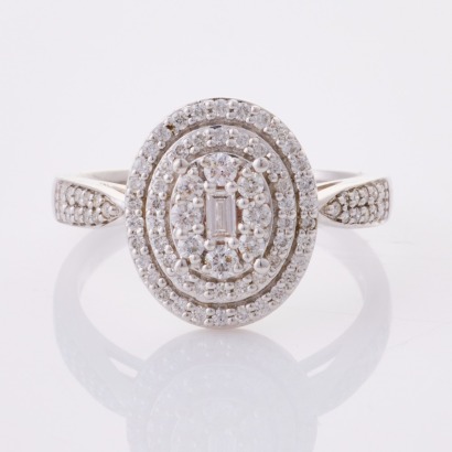 9ct White Gold, .56ct Oval Diamond Cluster Dress Ring