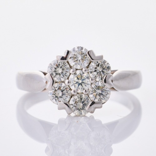 18ct White Gold, 1.10ct Seven Stone Diamond Flower Ring