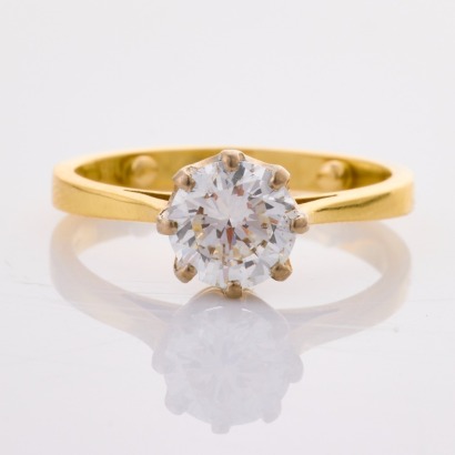 18ct Yellow / White Gold, Modern, .87ct Diamond Solitaire Ring