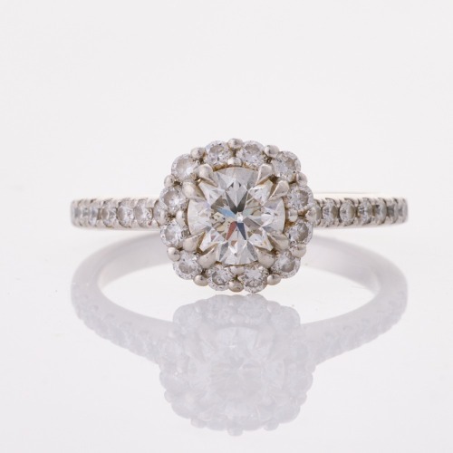 Partiridge, Platinum, Modern, .61ct Diamond / .43ct Diamond Halo Ring