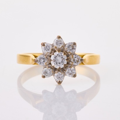 14ct Yellow / White Gold, Vintage, .50ct Diamond Cluster Ring