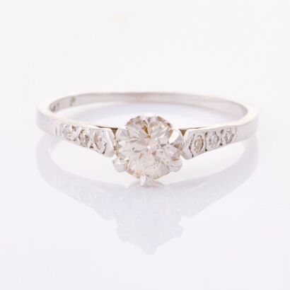 Platinum, Estate, .65ct Old European Cut Diamond /.10ct Diamond Solitaire Ring