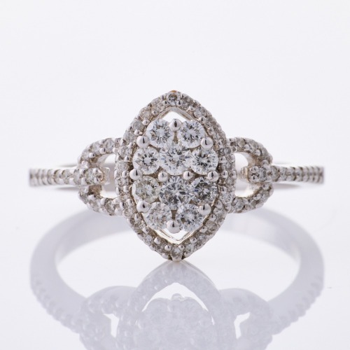 18ct White Gold, Modern, .50ct Navette Shaped Diamond Cluster Ring