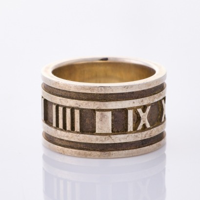 Tiffany & Co, Sterling Silver, Wide "Atlas" Ring with Box