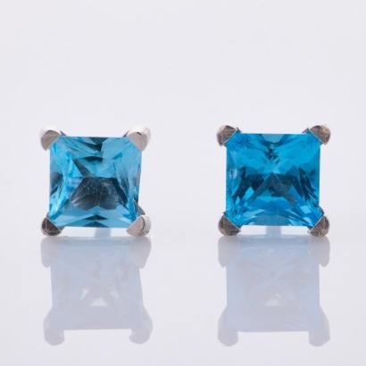 14ct White Gold, Princess Cut, 4.0mm x 4.0mm Blue Topaz Stud Earrings