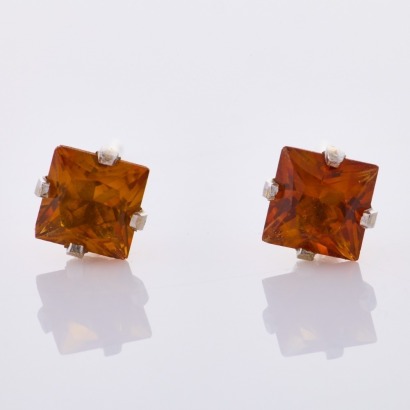 14ct White Gold, Princess Cut, 4.0mm x 4.0mm Citrine Stud Earrings