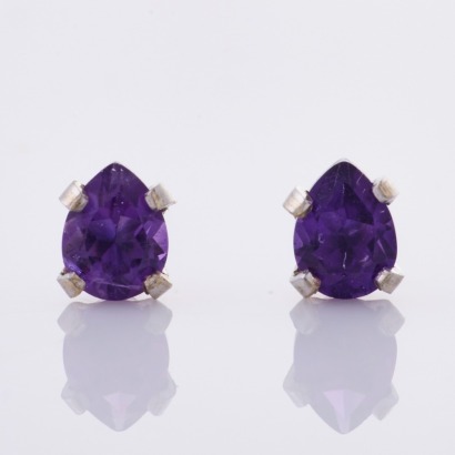 14ct White Gold, 4.0mm x 3.0mm Amethyst Stud Earrings