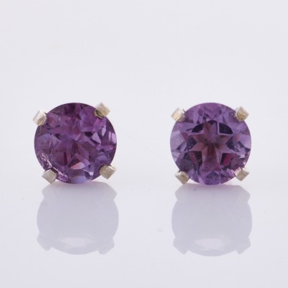 14ct White Gold, 5.00mm Amethyst Stud Earrings