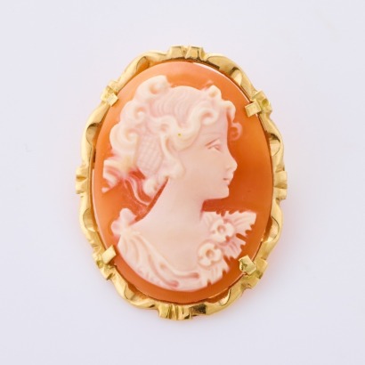 18ct Yellow Gold, Shell Cameo Brooch / Pendant