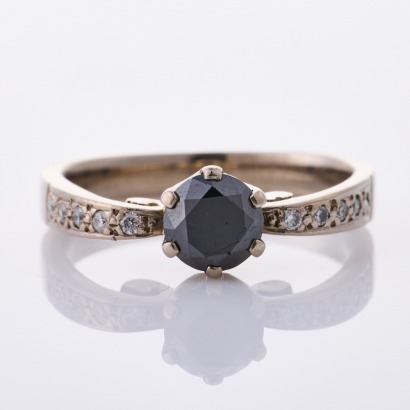 9ct White Gold, Modern 1.00ct Black Diamond Ring