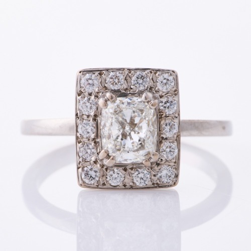 18ct White Gold, Modern, 1.14ct Diamond Halo Ring