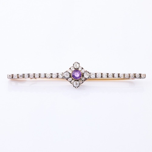 9ct - 15ct Yellow Gold, Estate, 1.00ct Amethyst / 4.20ct Diamond Bar Brooch