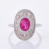 18ct White Gold, Modern, 1.67ct Ruby / .49ct Diamond Halo Ring - As new