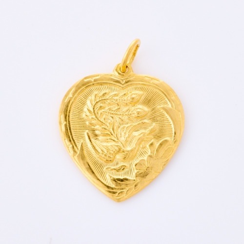 24ct Yellow Gold, Heart Shaped Pendant