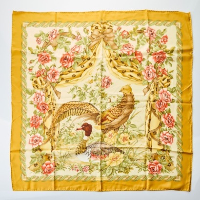 Salvatore Ferragamo, 100% Yellow Silk Scarf