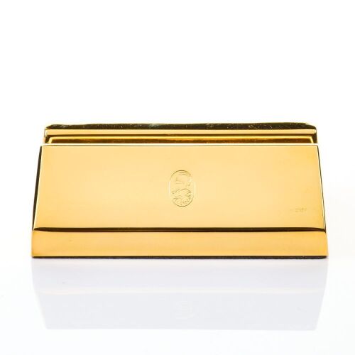 El Casco, Spain, 23K Gold Plated Business Card Stand with Box