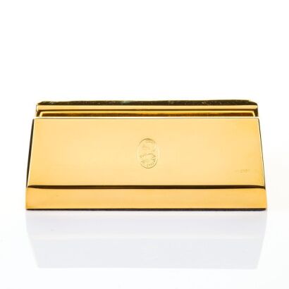 El Casco, Spain, 23K Gold Plated Business Card Stand with Box