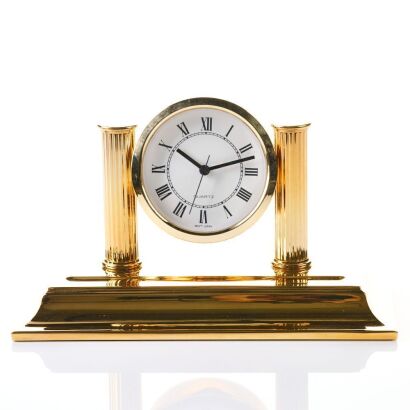 El Casco, Spain, 23ct Gold Plated Dorado Quartz Desk Clock with Box