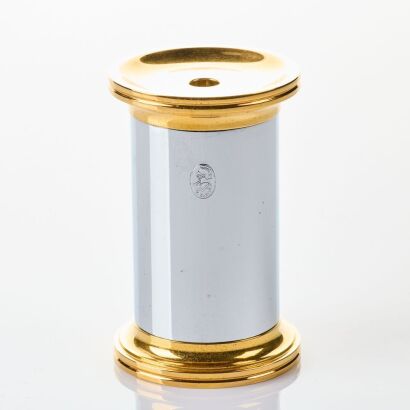 El Casco, Spain, Small Desk Pncil Sharpener in Chrome and 23k Gold Plate with Box