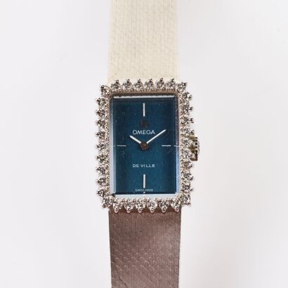 White Gold Plated Stainless Steel, Diamond OMEGA De Ville Cocktail Wristwatch, circa 1970's