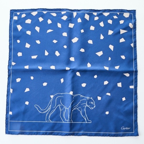 Cartier, Blue Silk Pocket Square with Box