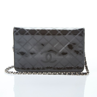 Chanel, Vintage, Black Patent Leather Wallet on Chain