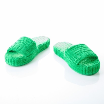 Bottega Veneta, Grass Green Resort Sponge Slides, Size 40