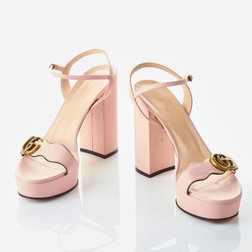 Gucci, GG Marmont Pink Leather Platform Sandals, Size 40