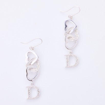Christian Dior, Silver-tone Crystal Heart Hoop Earrings