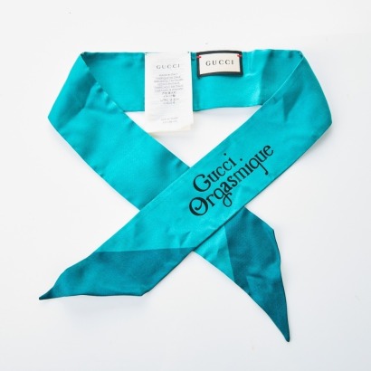 Gucci, Turquoise "Orgasmique" Silk Tie with Box