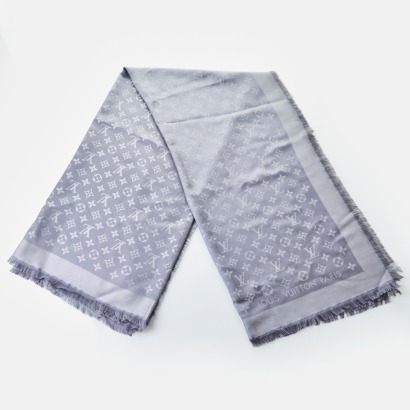 Louis Vuitton, Silver Monogram 140cm Shawl Scarf