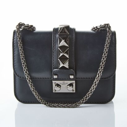 Valentino Garavani, Rockstud Noir Edition Mini Black Glam Lock Bag