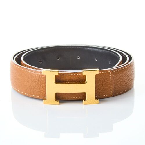 Herm&egrave;s, Reversible Gold/Black Hammered "H" Constance Belt 110 cm