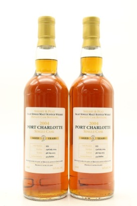 (2) Bruichladdich 2004 Port Charlotte Private Cask Sherry & Peat 9 Year Old Single Malt Scotch Whisky, 60% ABV