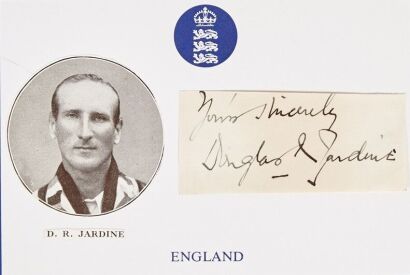 A Douglas Jardine Signed Paper Mounted on Card