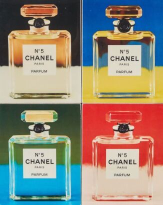 A Set of Four John Fairchild Chanel No 5 Ceramic Tiles