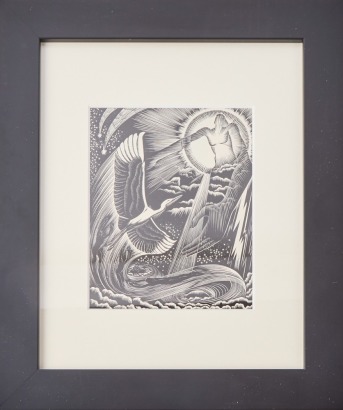 E. MERVYN TAYLOR Te Kotuku Rerenga Tahi Woodcut 1953