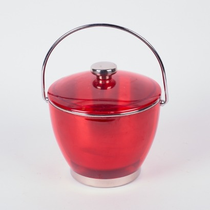 A Red Perspex Ice Bucket and Tongs