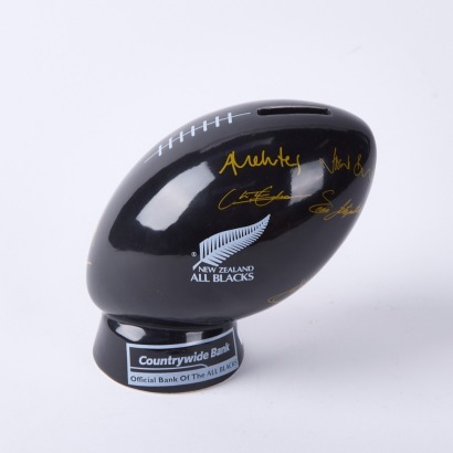 A 1995 Kermiko Pottery's Ceramic All Blacks Signed Money Box