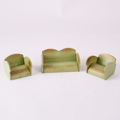 A Vintage Home Built Childens Sofa And Chairs