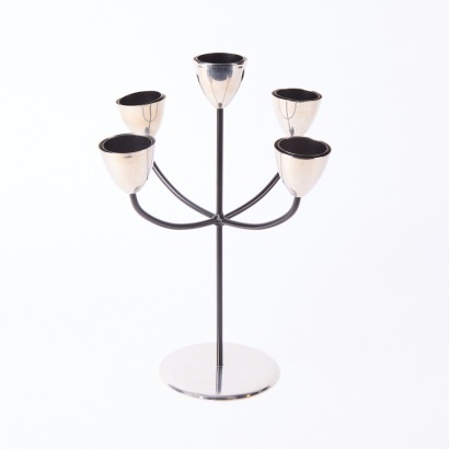 A Polish Chrome And Steel Candle Holder