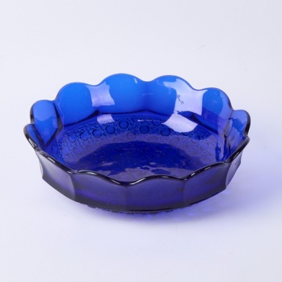 A Blue Glass Woven Moulded Bowl