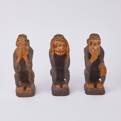 A Trio of Vintage Carved Three Wise Monkeys