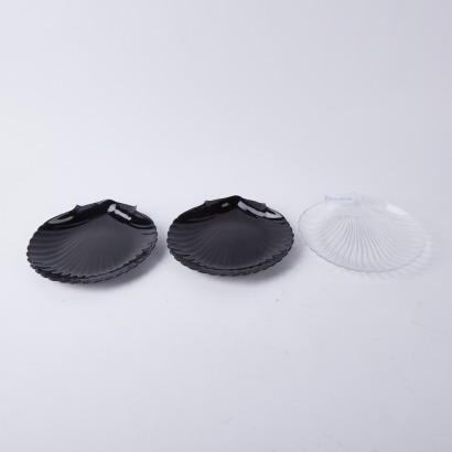 A Trio of Black and Clear Glass Seashell Plates