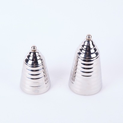 A Pair of Archimedes Beehive Stainless Steel Lidded Jars by Stella Italy